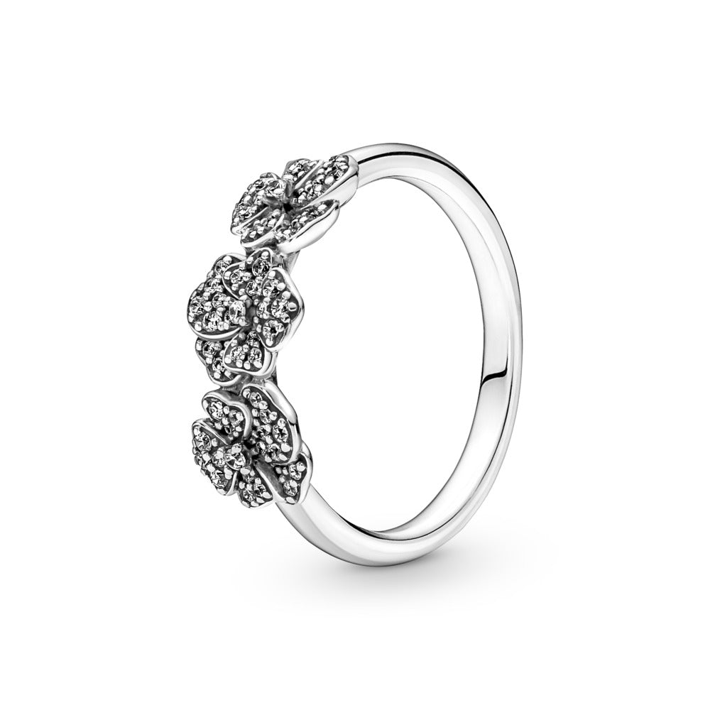 FINAL SALE - Pandora Triple Pansy Flower Ring, size 6.0