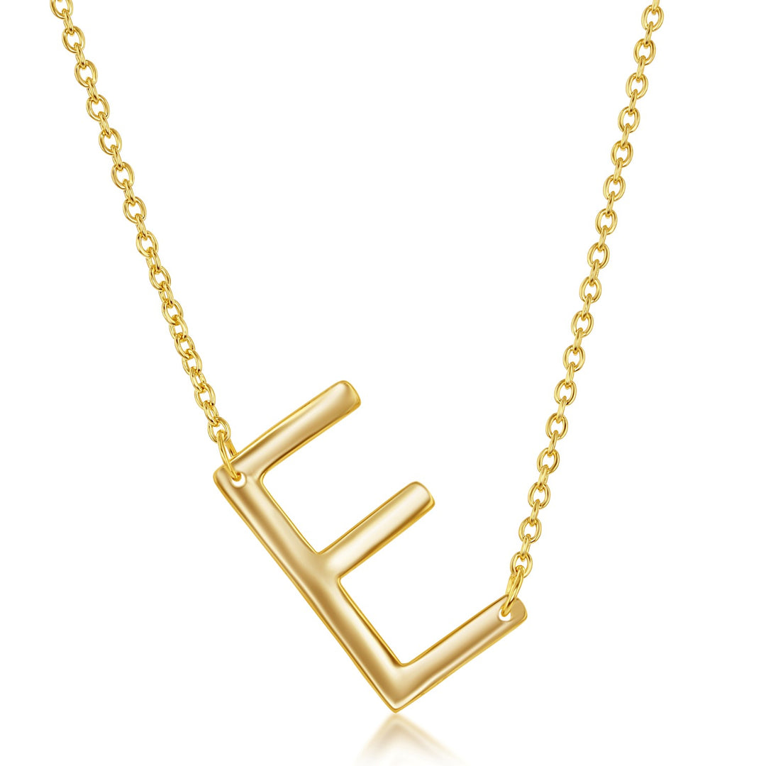 Gold Plated Sideways Initial Necklace - E