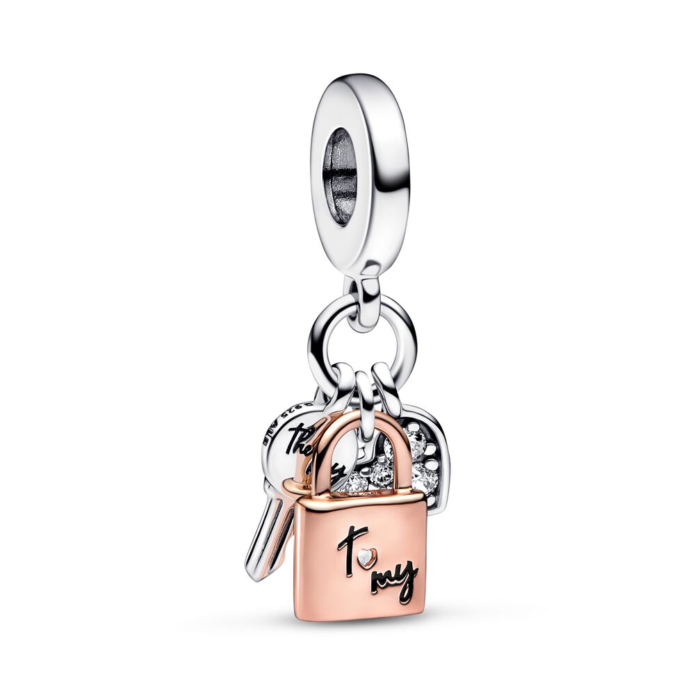 FINAL SALE- Pandora Two-tone Key, Padlock & Heart Triple Dangle Charm