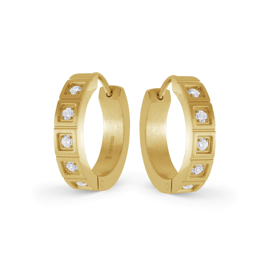 Italgem Steel CZ Huggie Earrings
