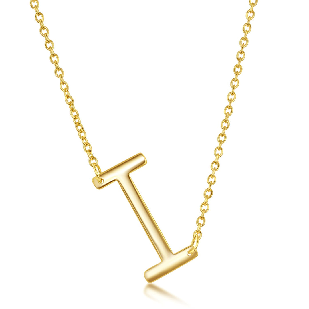 Gold Plated Sideways Initial Necklace - I