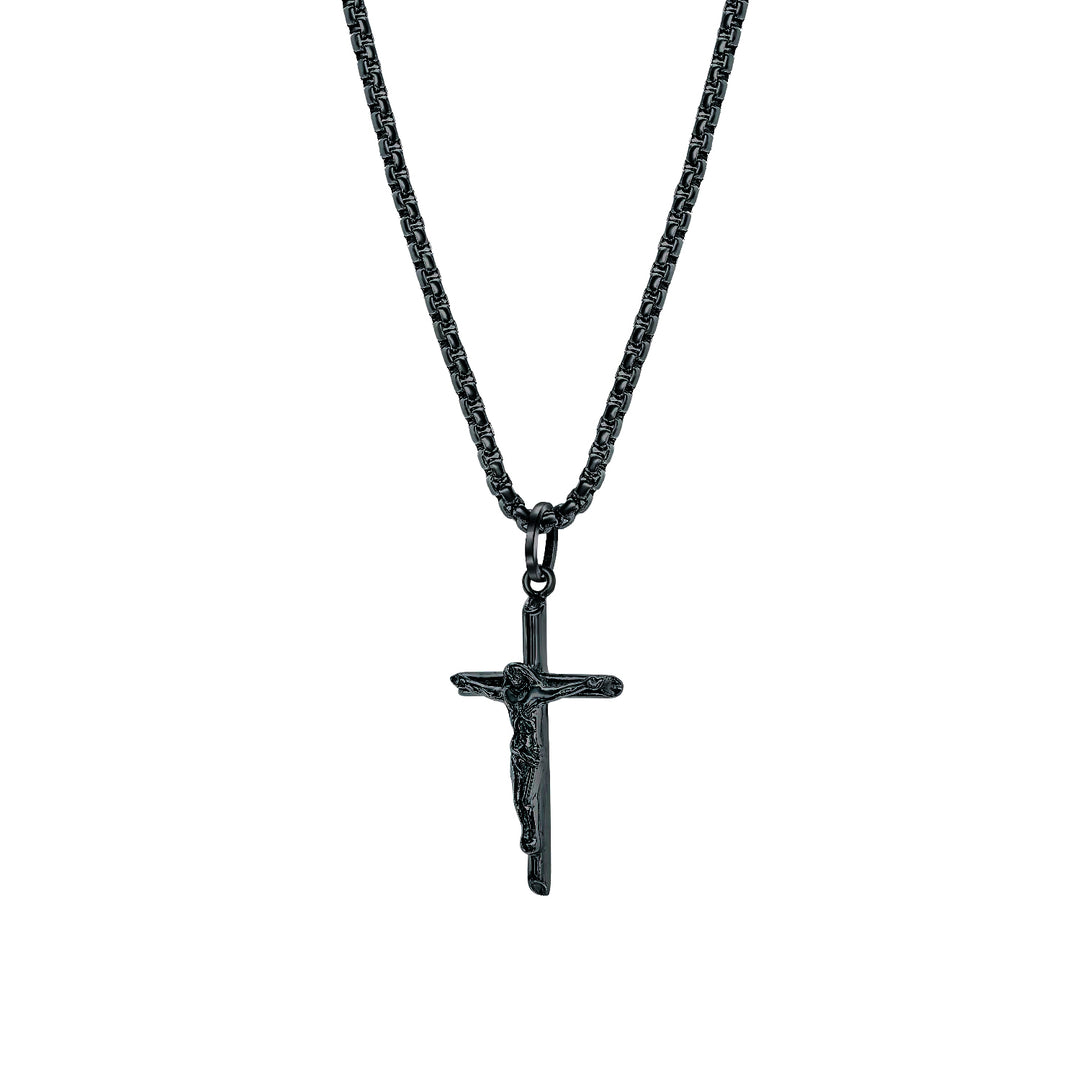 Stainless Steel Gunmetal Plated Jesus Cross Necklace.