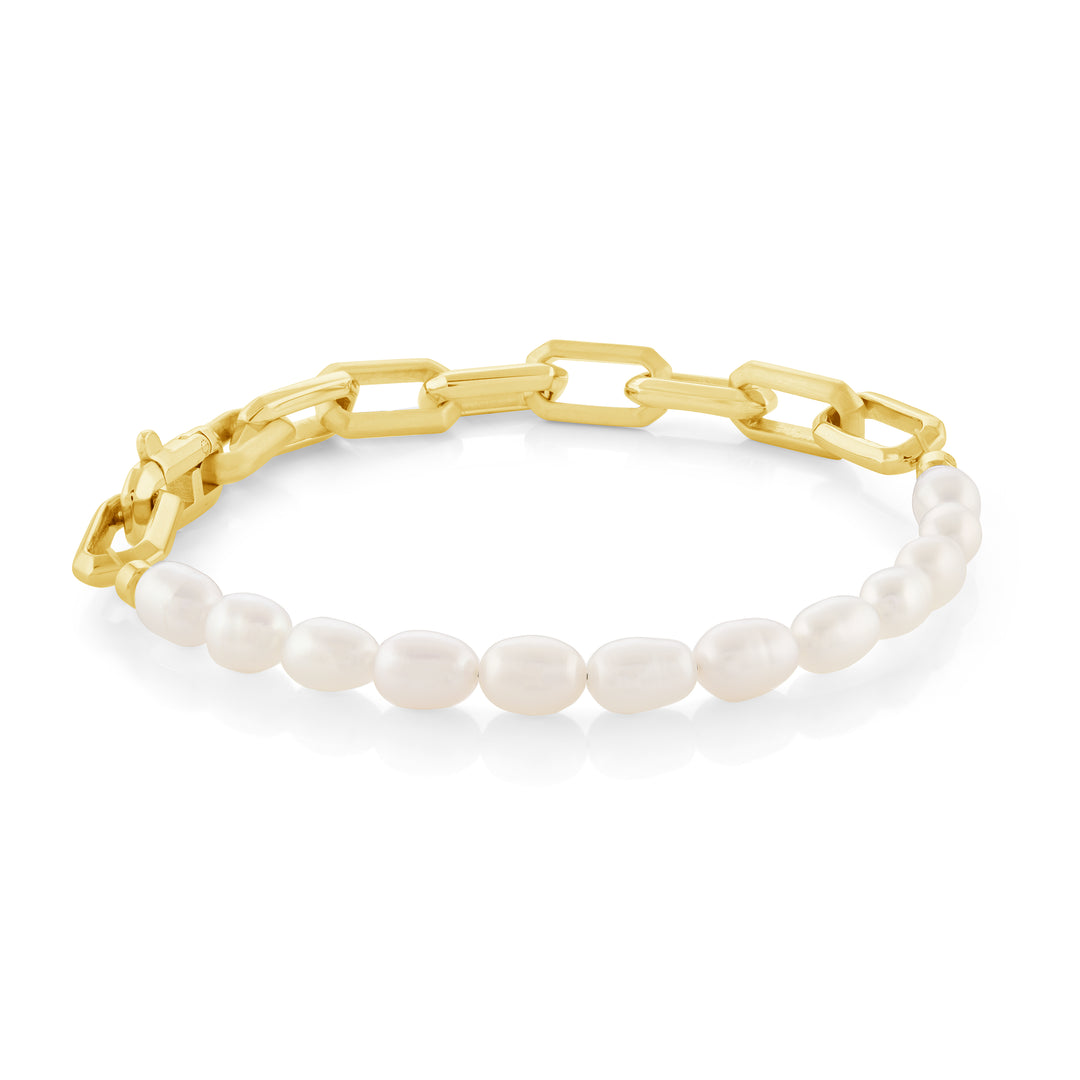 FINAL SALE - Italgem Steel Paperclip & Pearl Bracelet