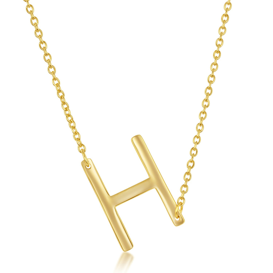 Gold Plated Sideways Initial Necklace - H