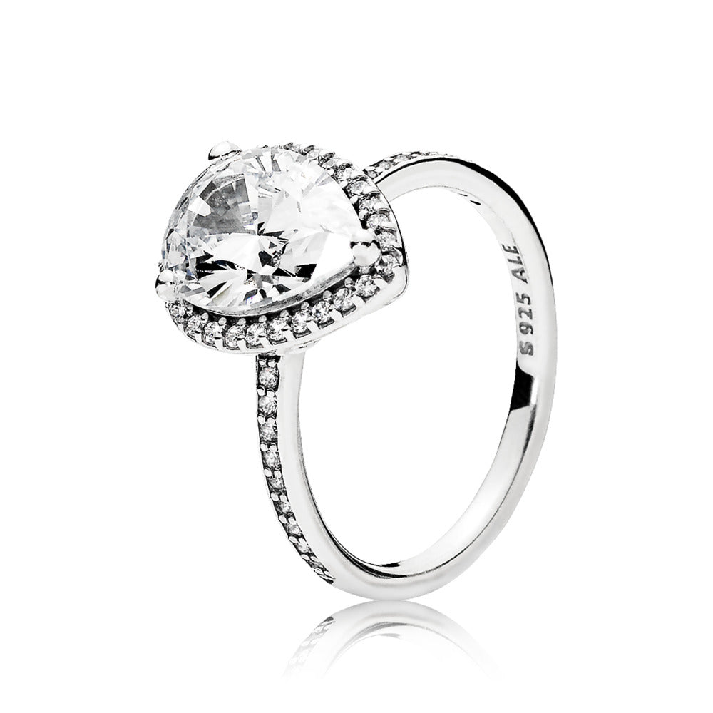 FINAL SALE- Pandora Sparkling Teardrop Halo Ring, size 7.5
