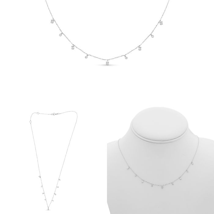 14 Karat 0.09TDW Diamond Station Necklace, 17"