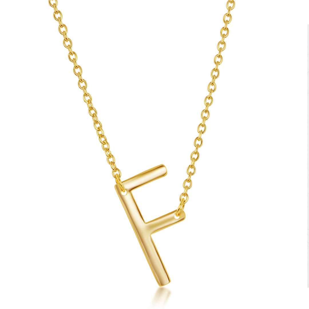 Gold Plated Sideways Initial Necklace - F