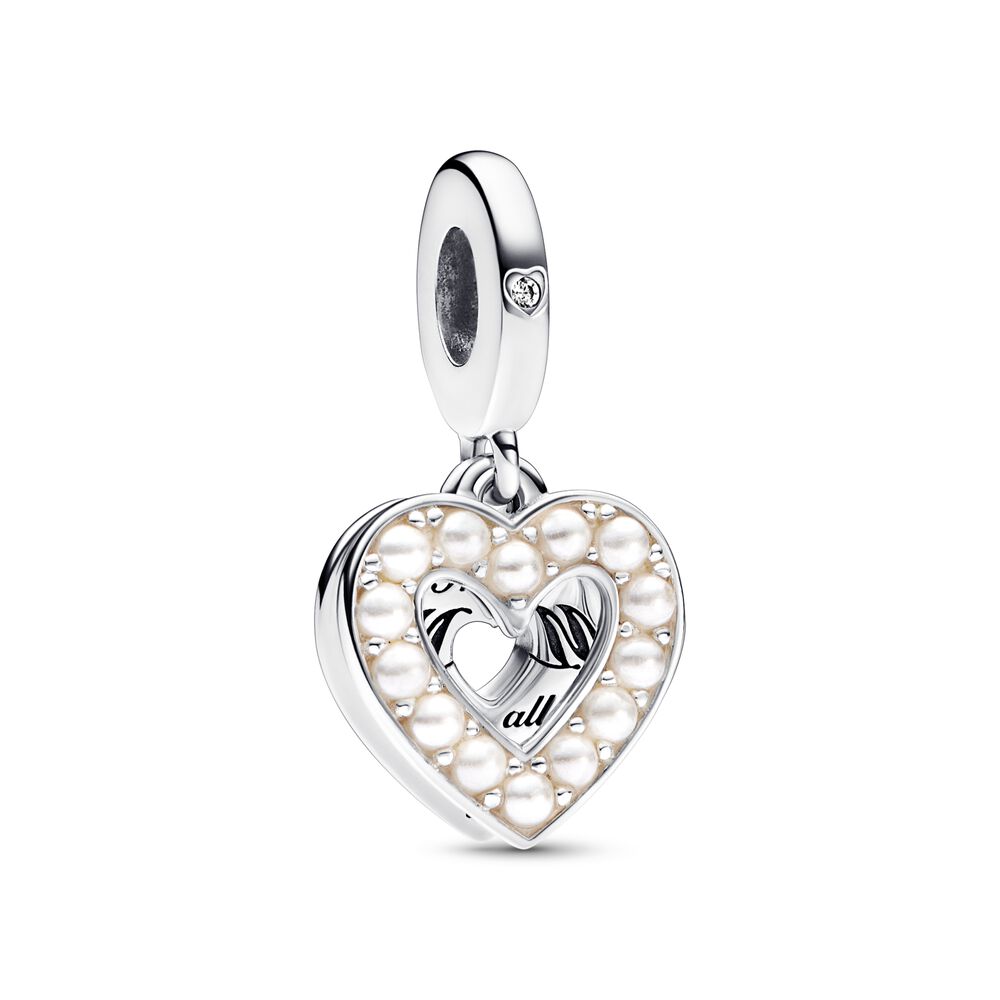 FINAL SALE- Pandora Pearlescent White Heart Double Dangle Charm