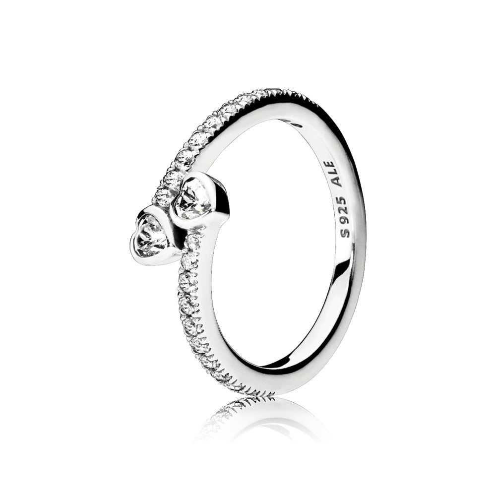 FINAL SALE- Two Sparkling Hearts Ring, sz 7.5