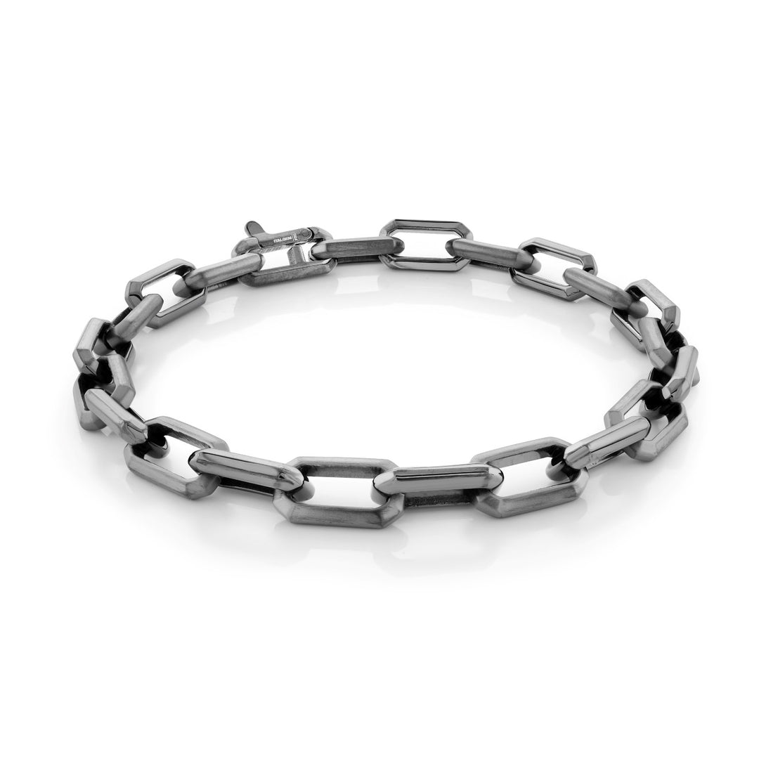 FINAL SALE - Stainless Steel Gunmetal Plated Rectangle Link Bracelet