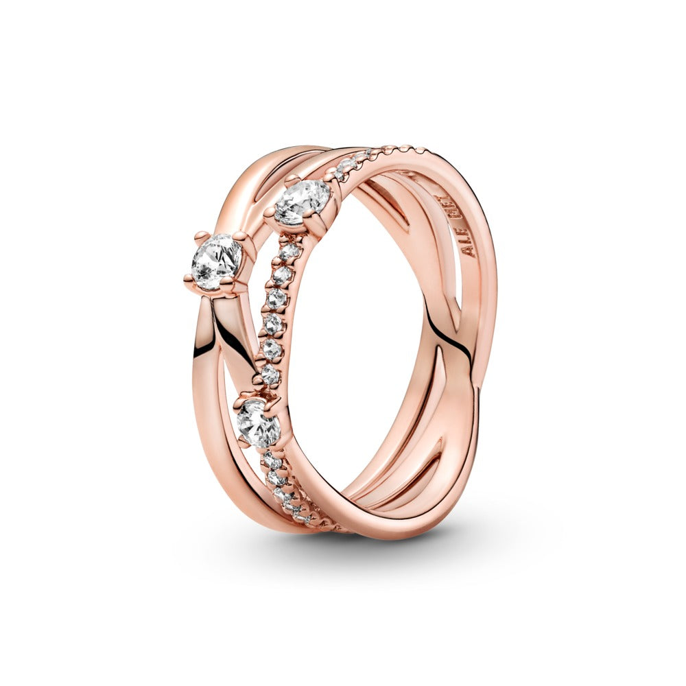 FINAL SALE - Pandora Sparkling Triple Band Ring, size 6.0