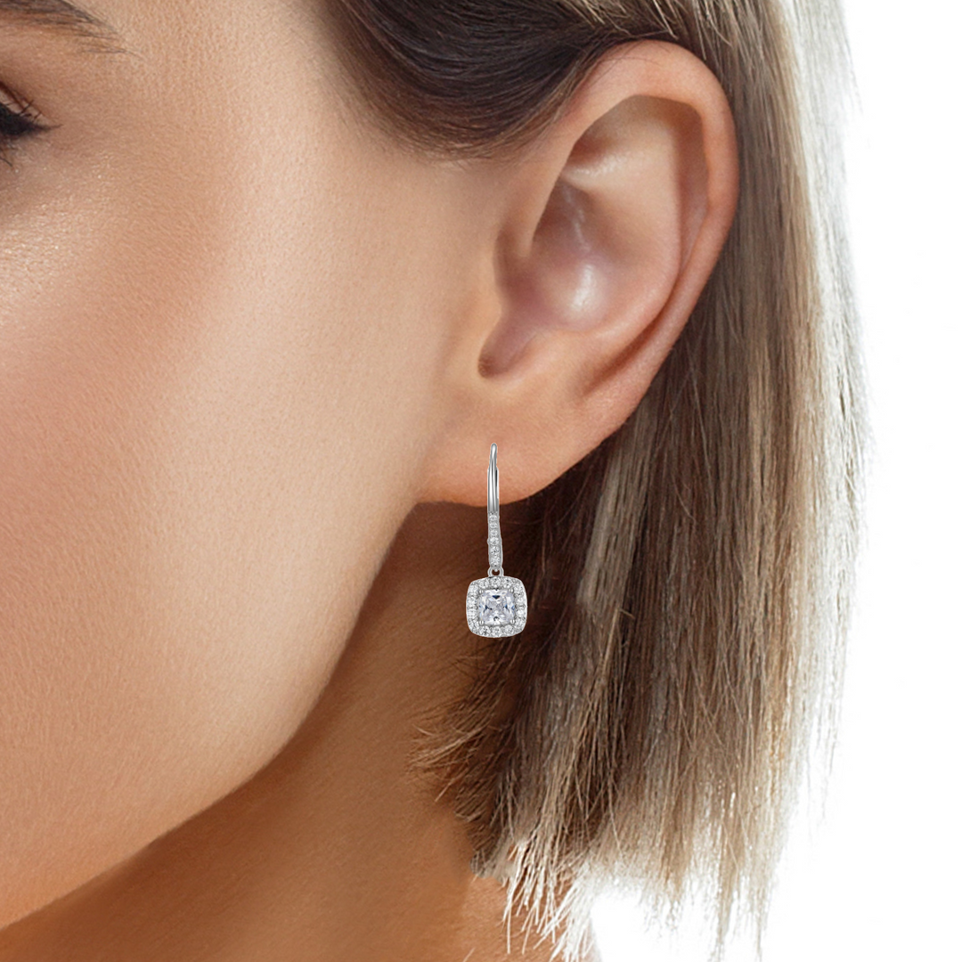 "Radiance" Cushion Cut Halo Drop Earrings