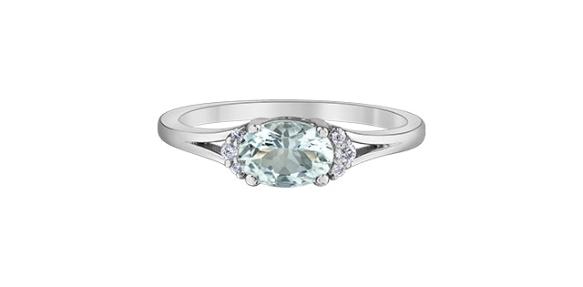 10K Aquamarine & Diamond Ring