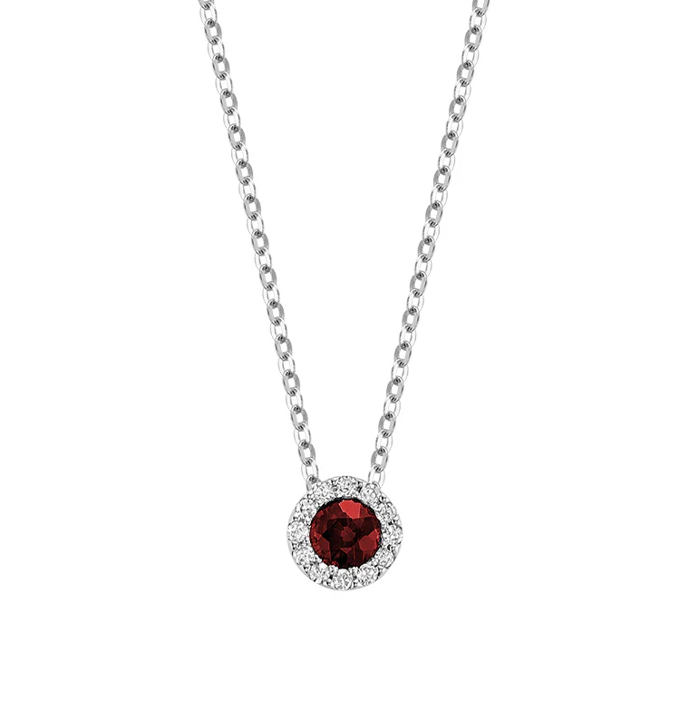 10K White Gold Round Sapphire & Diamond Halo Pendant