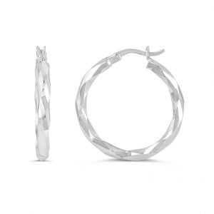10K Narrow Diamond Cut Hoops