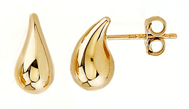 10K Puff Teardrop Stud Earrings, 12MM