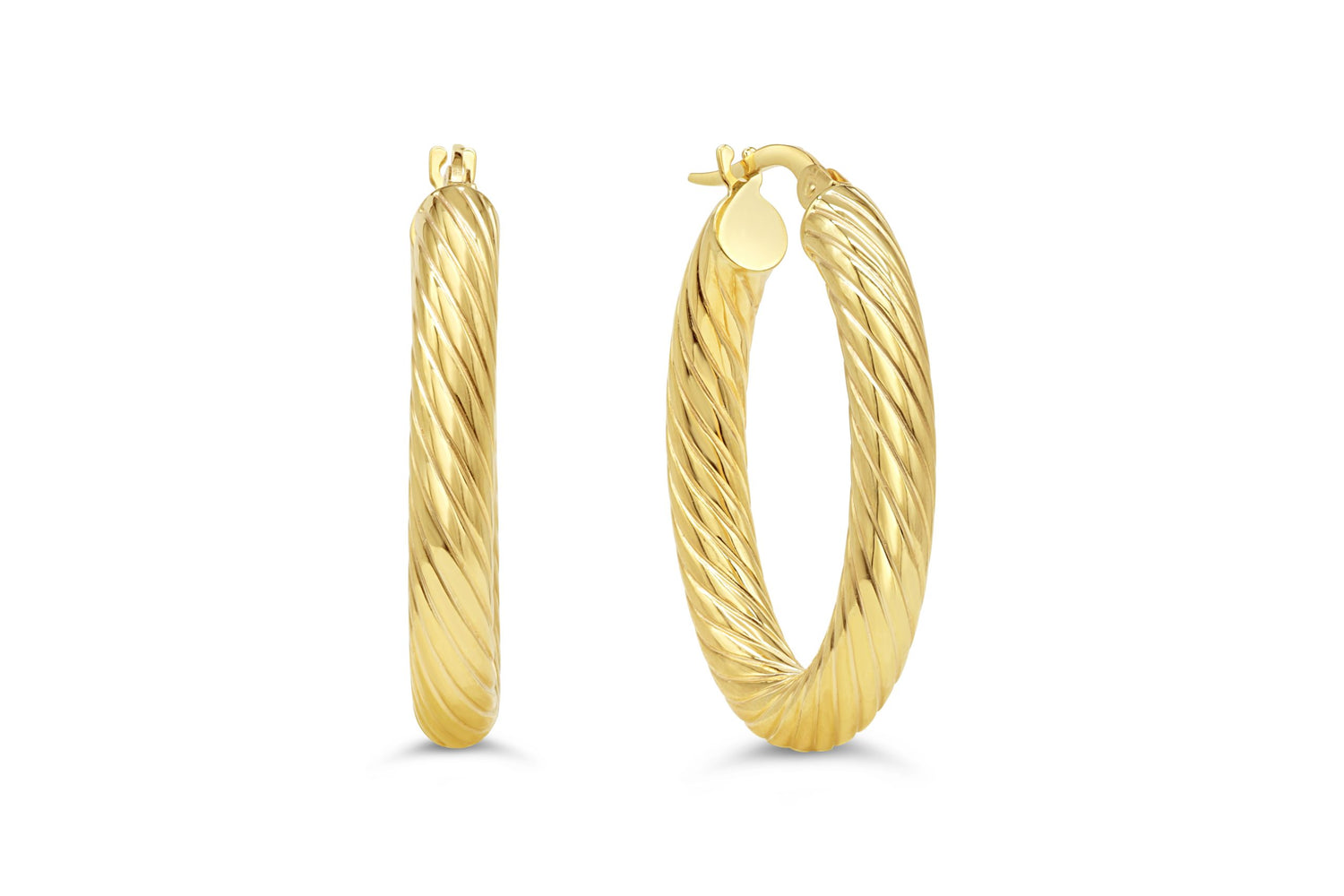 10K Spiral Engraved Round Tube Hoop Earrings