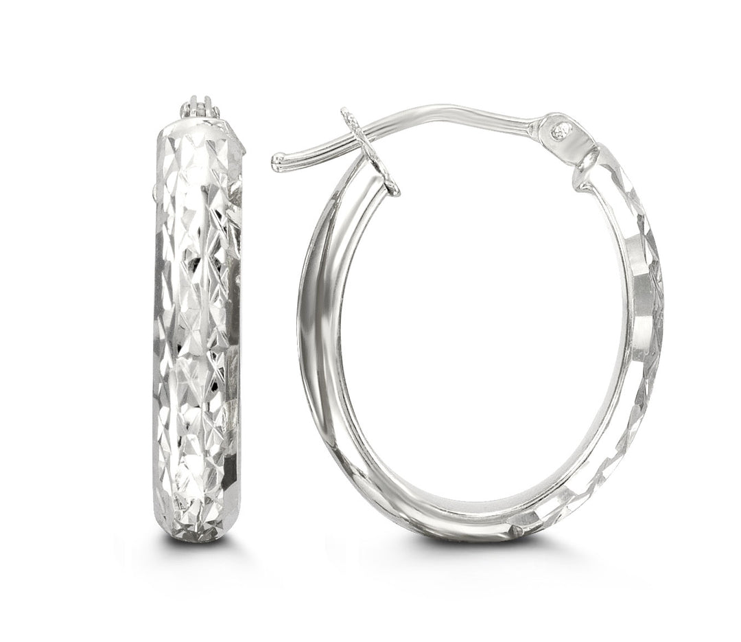 10K Diamond Cut Oval Hoop Earrings