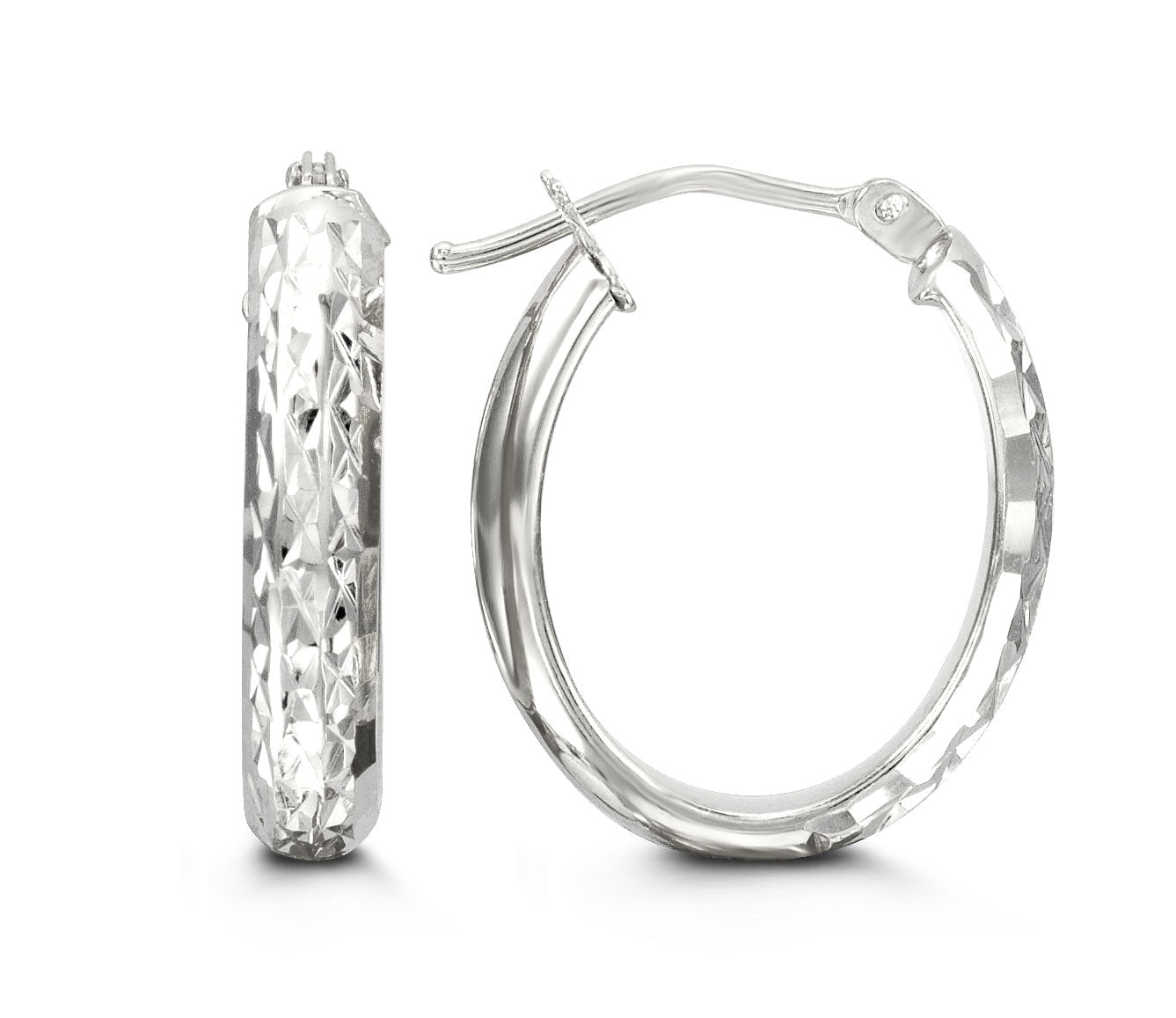 10K Diamond Cut Oval Hoop Earrings