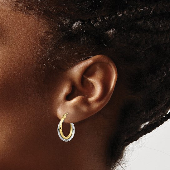 10K Two-Tone Textured Twist Hoop Earrings