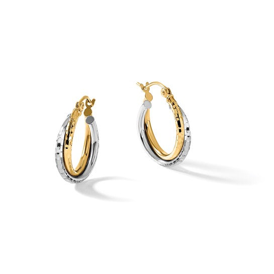 10K Two-Tone Textured Twist Hoop Earrings