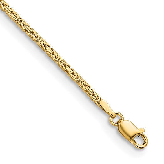 14K Yellow Gold 2mm Solid Byzantine 7" Link Chain Bracelet
