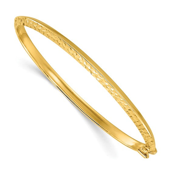 14K Yellow Gold 3.75mm Diamond-Cut & Polished Oval Bangle