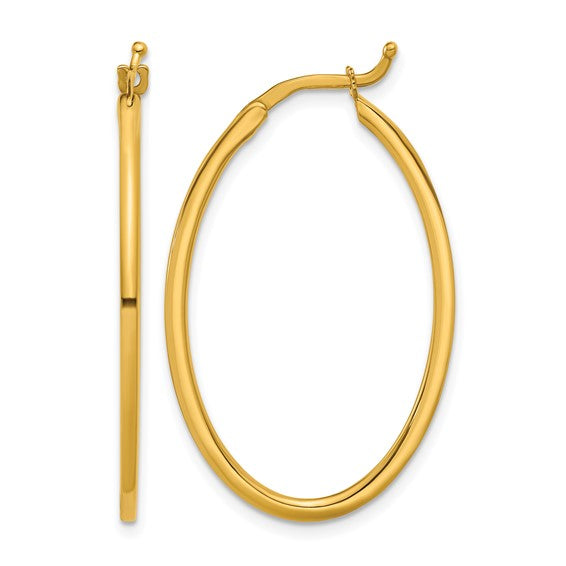 14K Yellow Gold Polished Large Oval Hoop Earrings