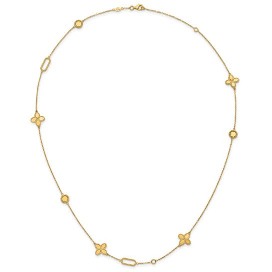 14K Yellow Gold Multi-Charm Clover and Mirror Disc Station Necklace