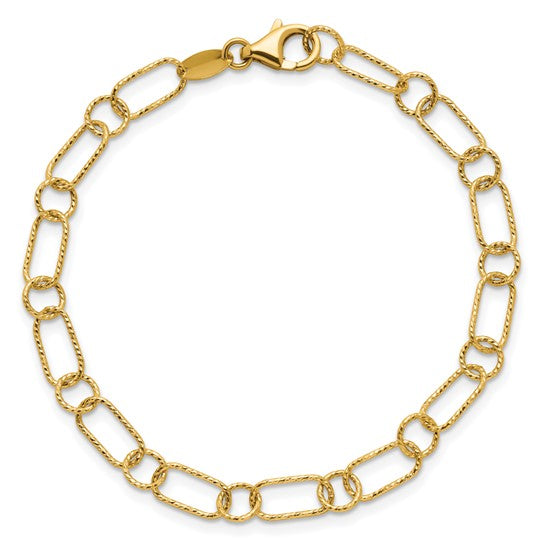 14k Yellow Gold Polished and Textured 5.5mm Fancy Link 7.5" Bracelet