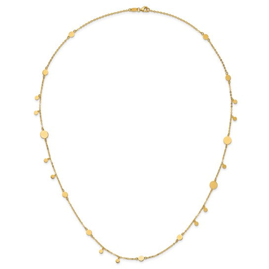 14K Yellow Gold Multi-Finish Circle Disc Station and Dangle 34" Necklace