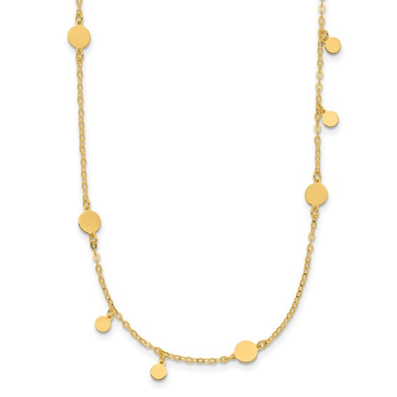 14K Yellow Gold Multi-Finish Circle Disc Station and Dangle 34" Necklace
