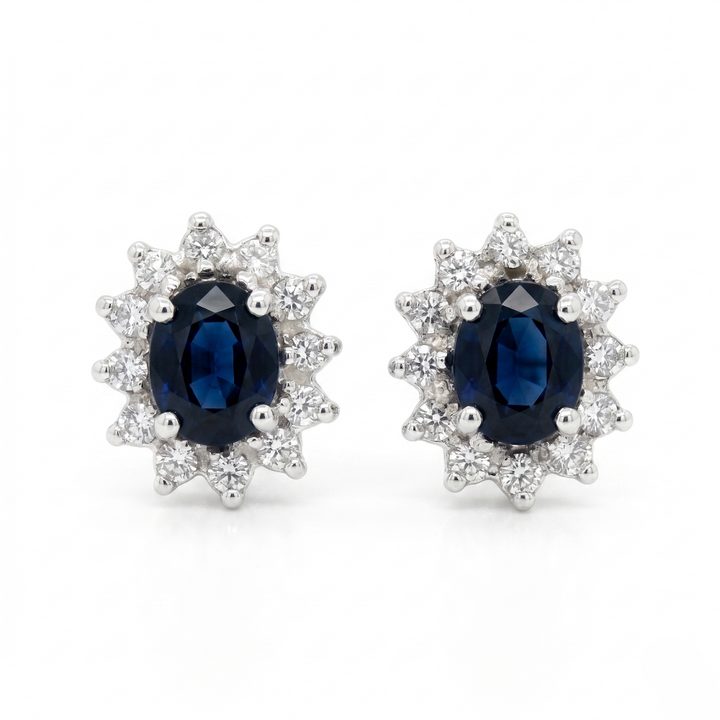 14K Two-Tone Gold Sapphire & Diamond Sunburst Earrings