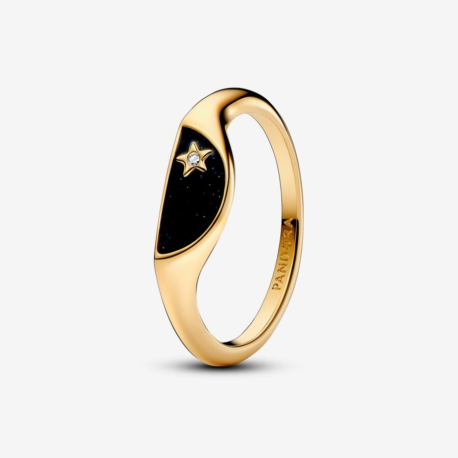 FINAL SALE- Halved Enamel Signet Ring, size 7.0