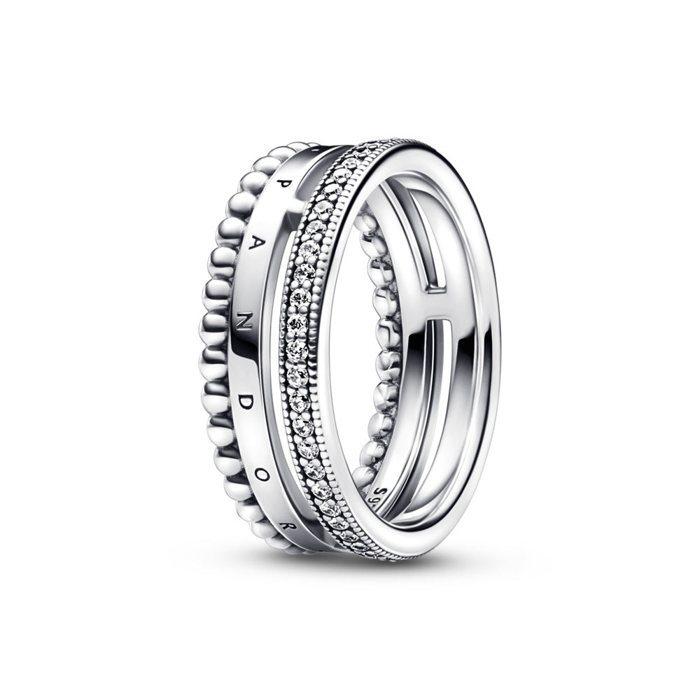 FINAL SALE- Pandora Signature Logo Pavé & Beads Ring, Size 7