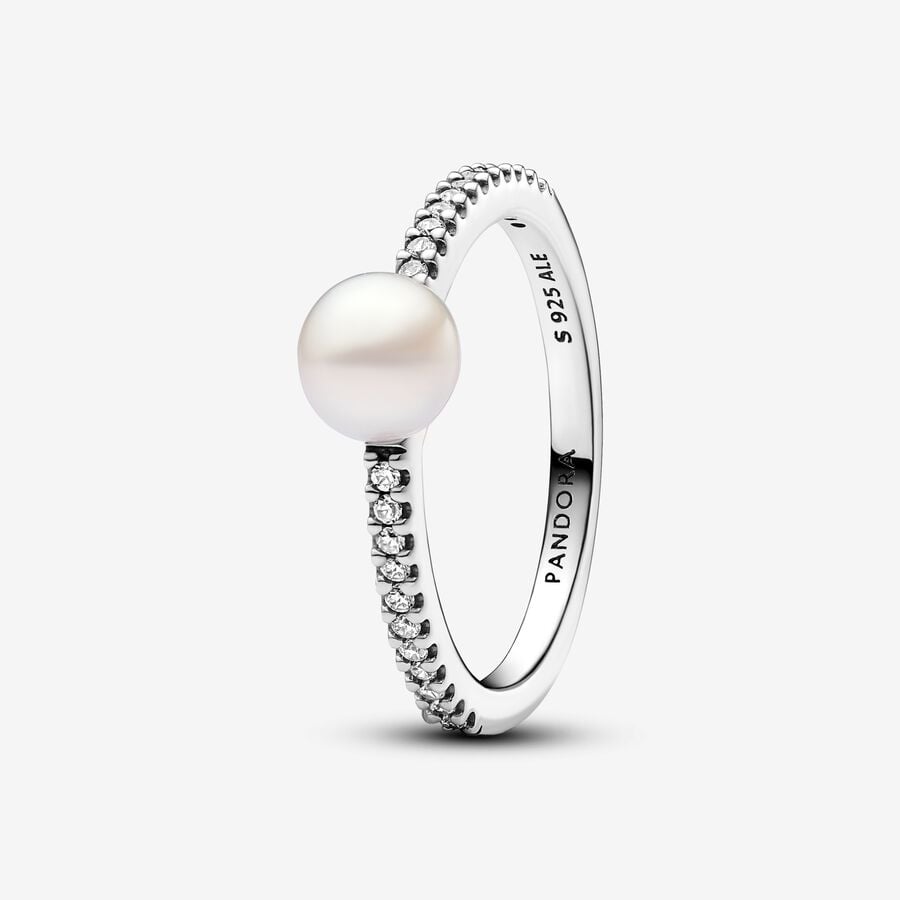 FINAL SALE - Pandora Treated Freshwater Cultured Pearl & Pavé Ring, Size 7