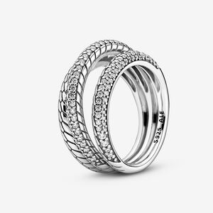 FINAL SALE - Pandora Triple Band Pavé Snake Chain Pattern Ring, size 7