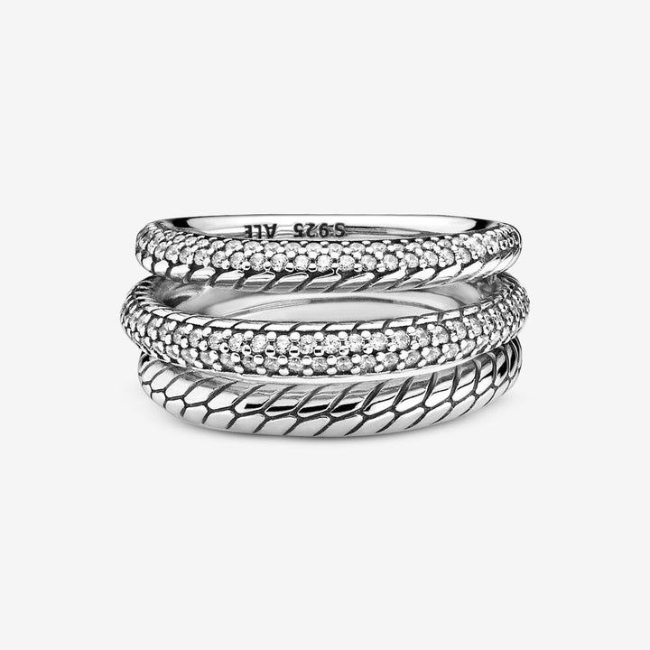FINAL SALE - Pandora Triple Band Pavé Snake Chain Pattern Ring, size 7