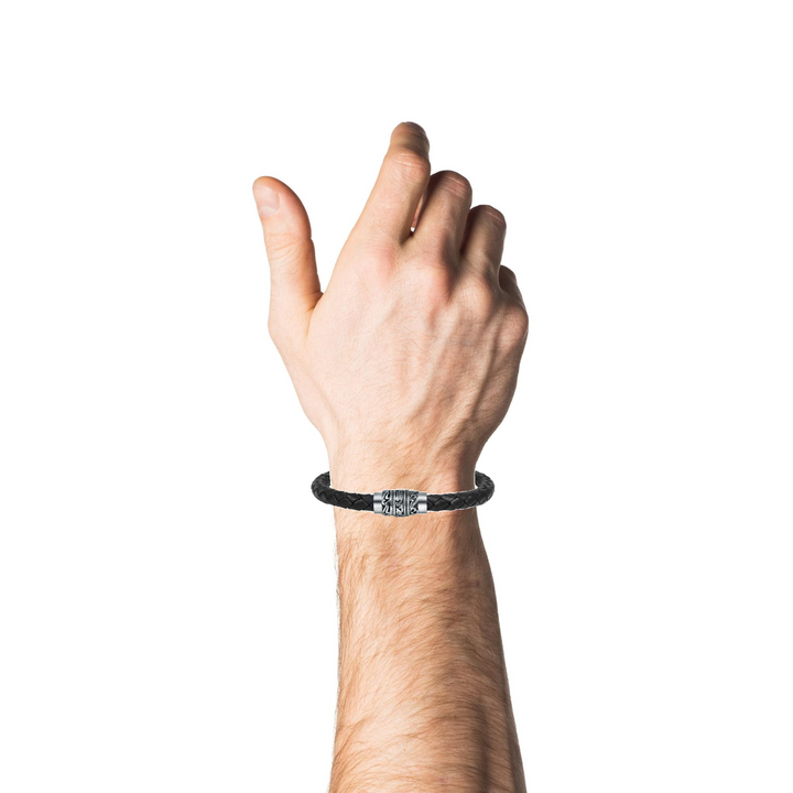 Italgem Steel Braided Leather Bracelet