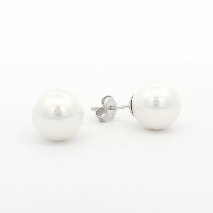 10.2MM Emulated Pearl Stud Earrings, White