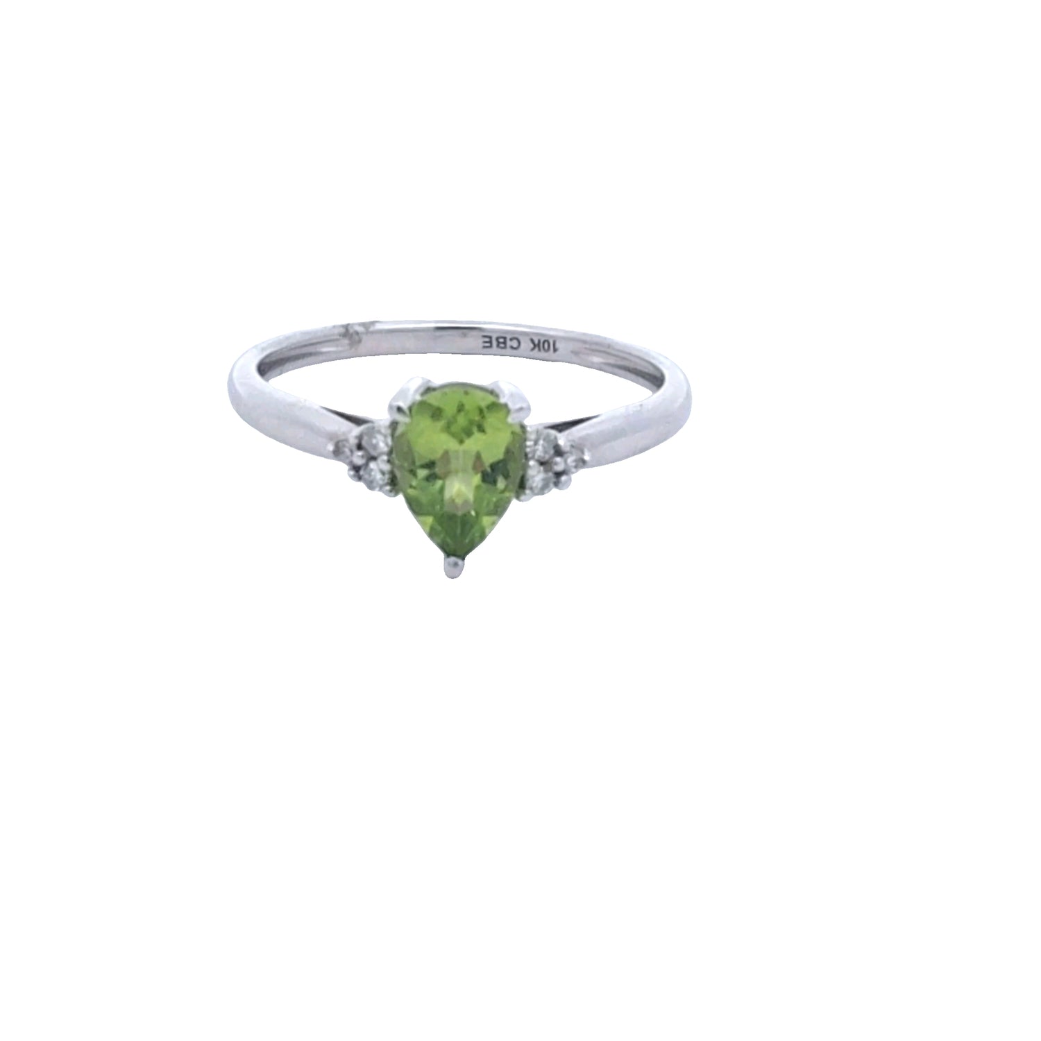 FINAL SALE- 10K White Gold Pear-Shaped Peridot & Diamond Ring