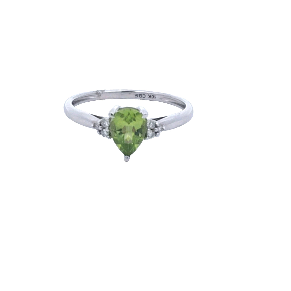 FINAL SALE- 10K White Gold Pear-Shaped Peridot & Diamond Ring