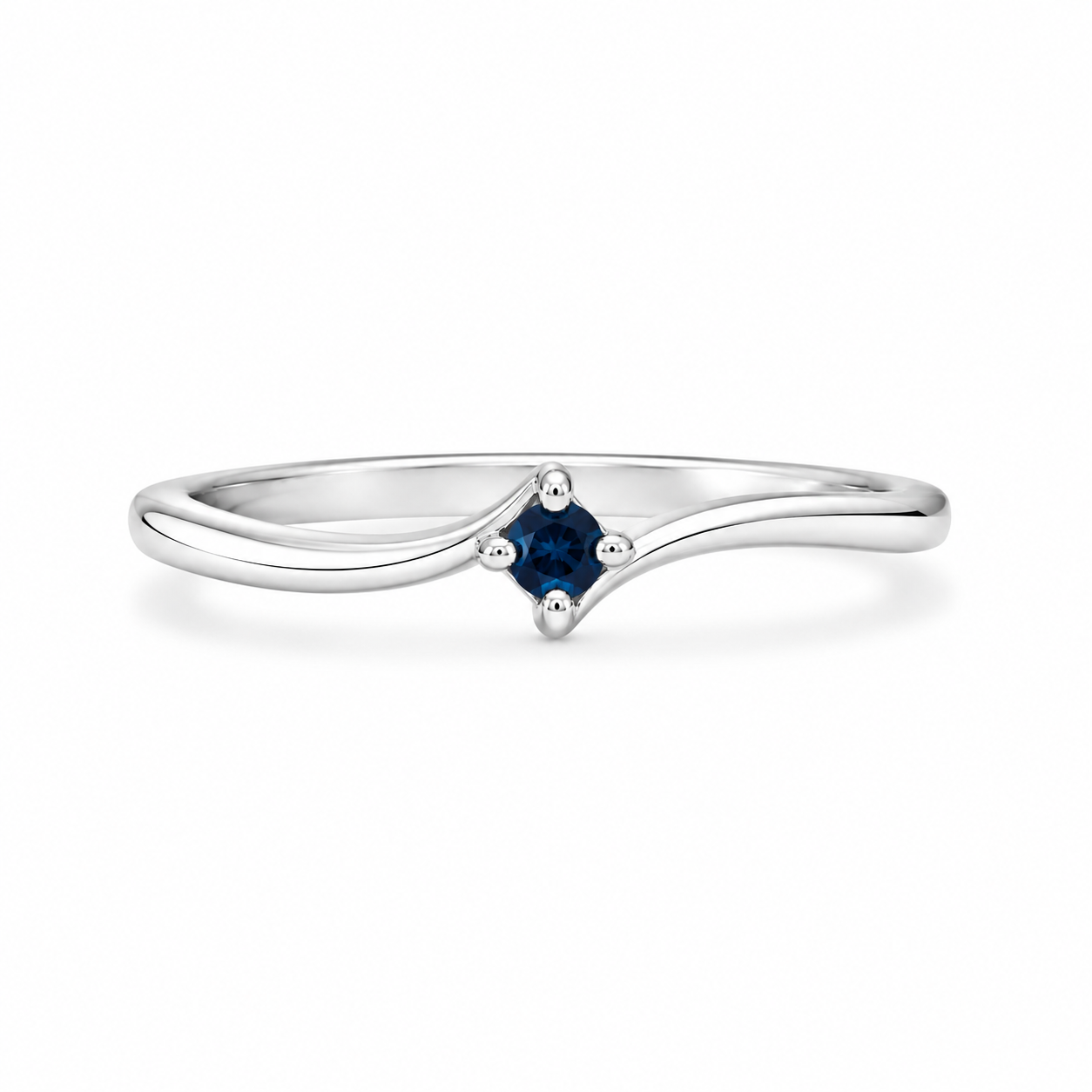 Sterling Silver 2.5mm Genuine Sapphire Curved Birthstone Ring