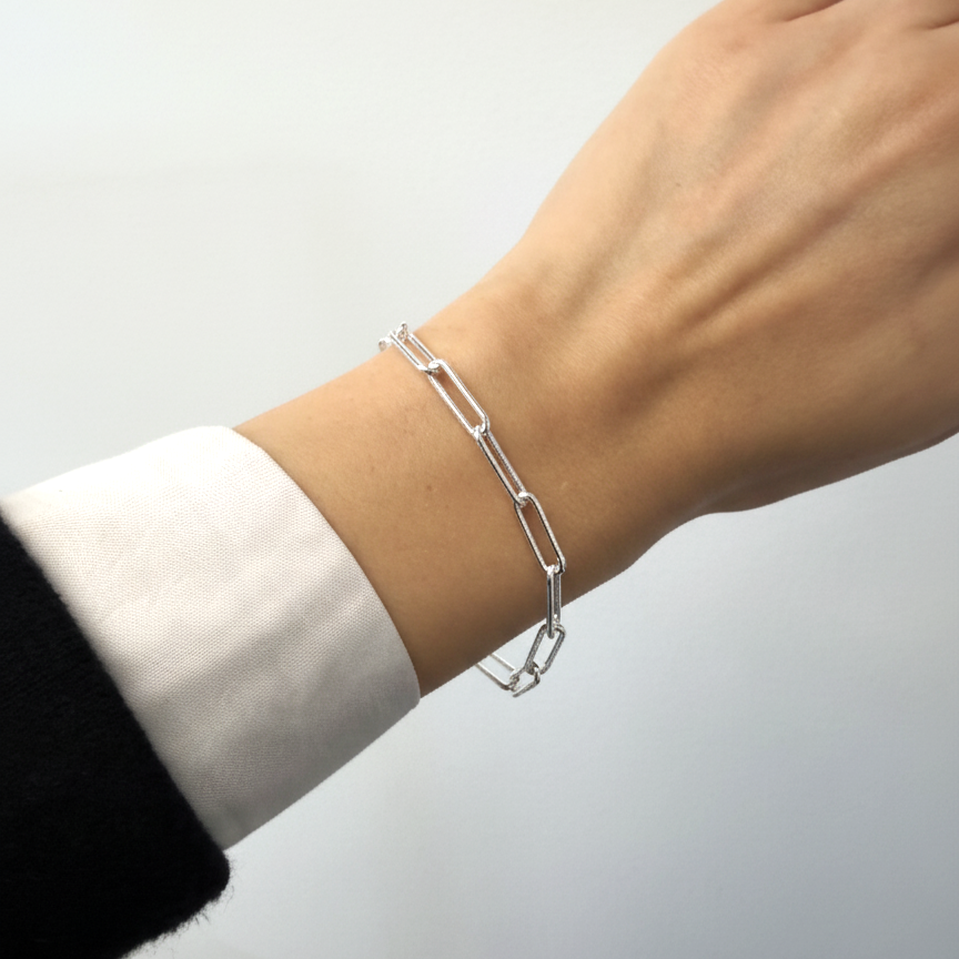 Sterling Silver Paperclip Bracelet, 7.25"