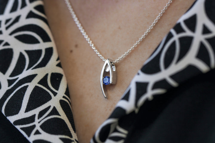 Double Curve Birthstone Pendant, January