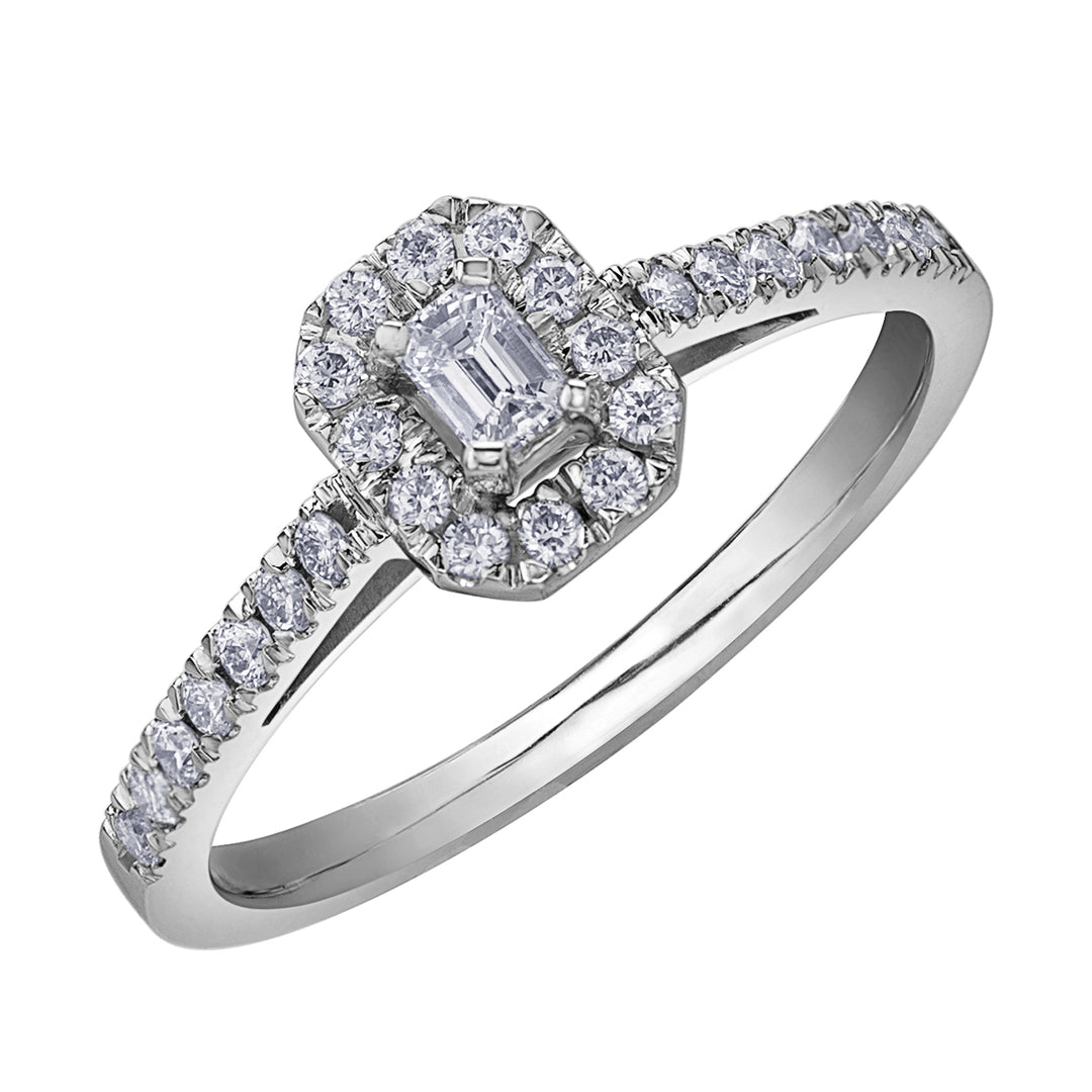 10 Karat Halo Engagement Ring, 0.1 CT Center