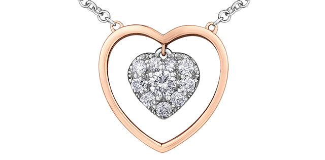 10K Double Heart Diamond Pendant, 0.20 TDW