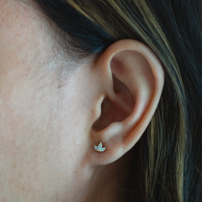 10K CZ Lotus Micro Stud Earrings