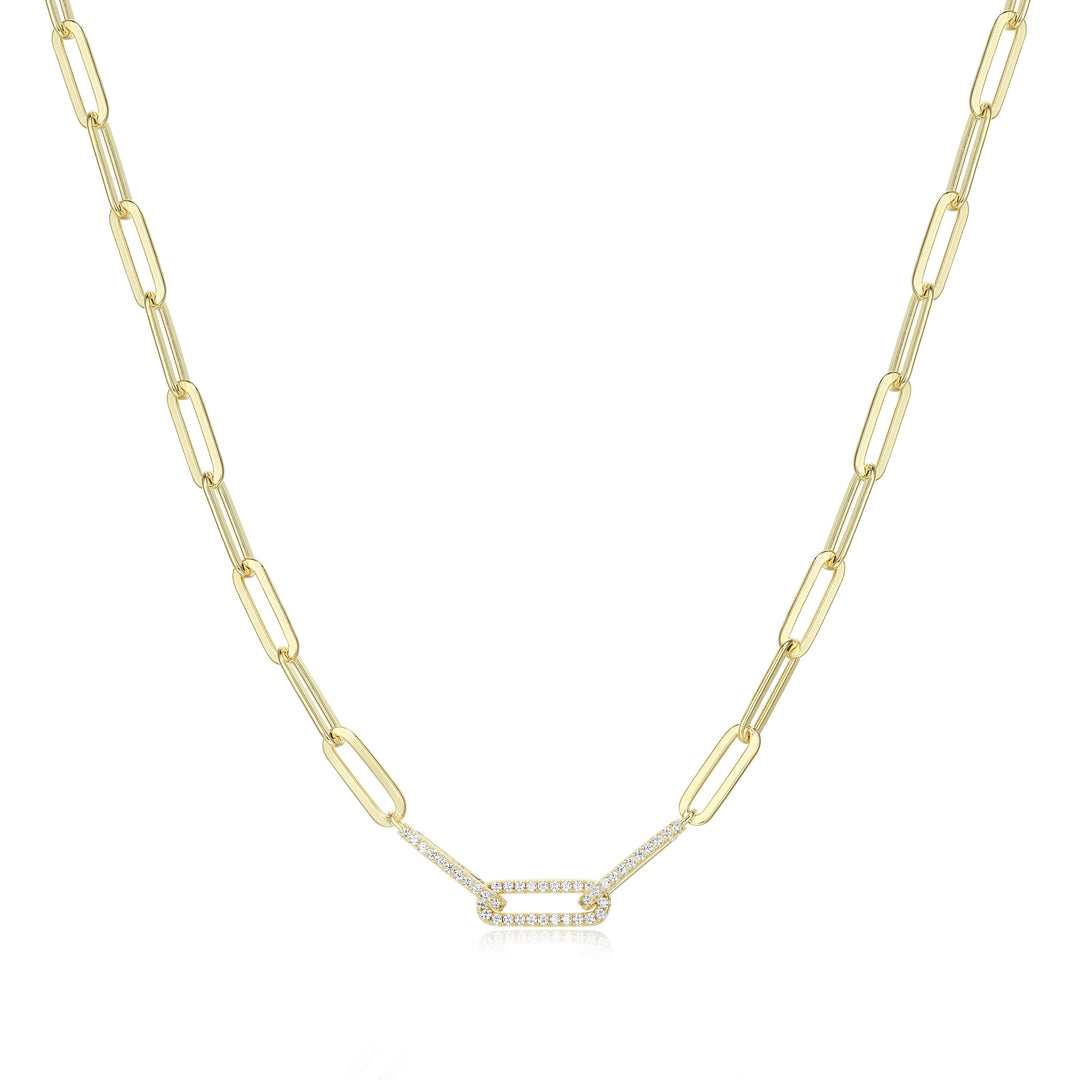 4.8MM Paperclip Link Chain, GP, Cubic Zirconias, 18"