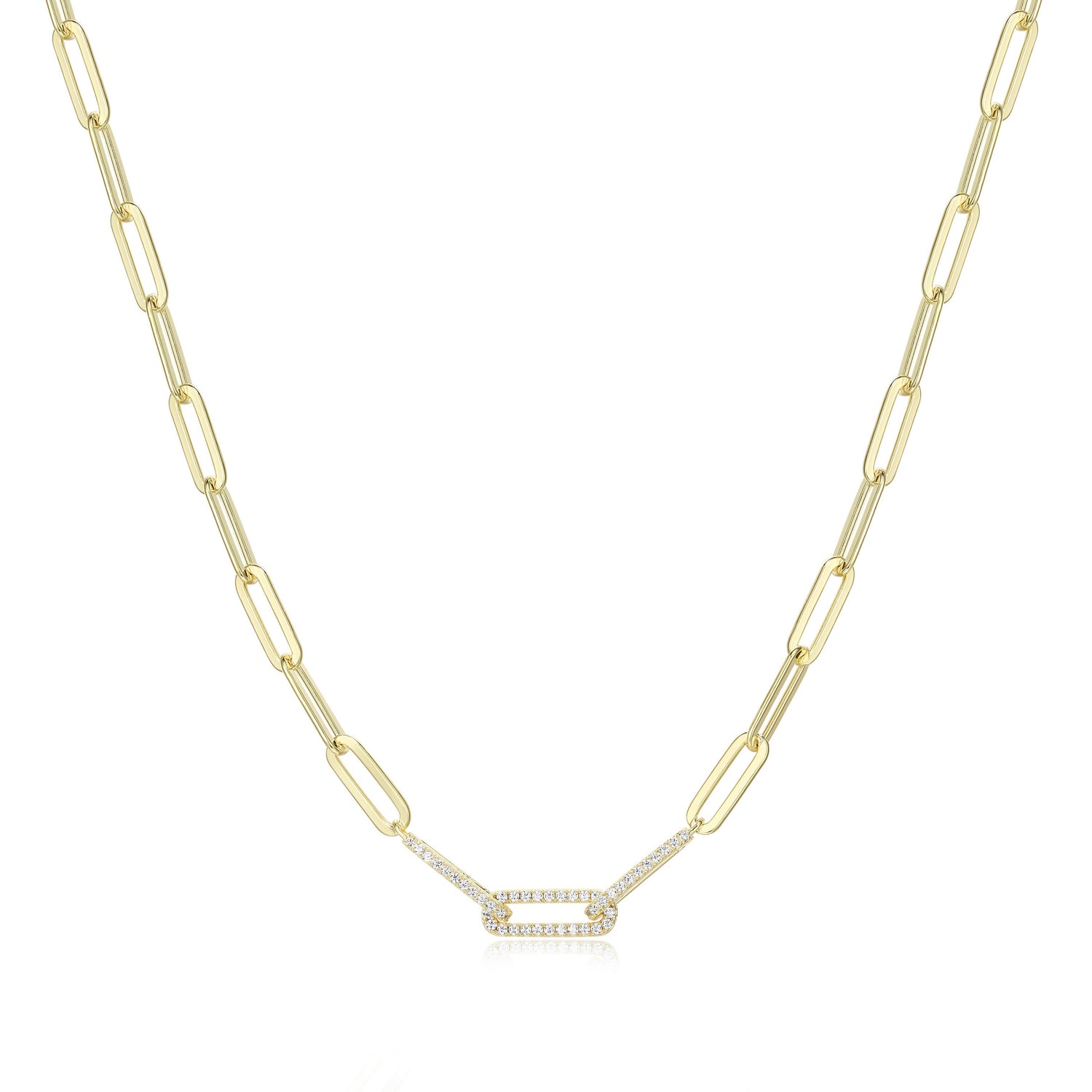 4.8MM Paperclip Link Chain, GP, Cubic Zirconias, 18"